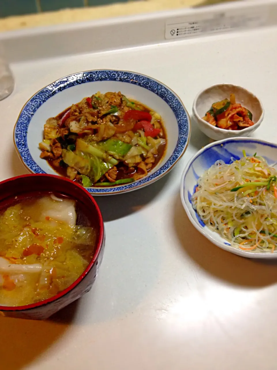 回鍋肉 春雨サラダ 餃子スープ|バゲットさん