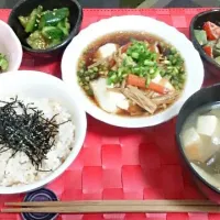 Snapdishの料理写真:揚げ出し豆腐のあんかけ  おつまみきゅうり|Keikoさん