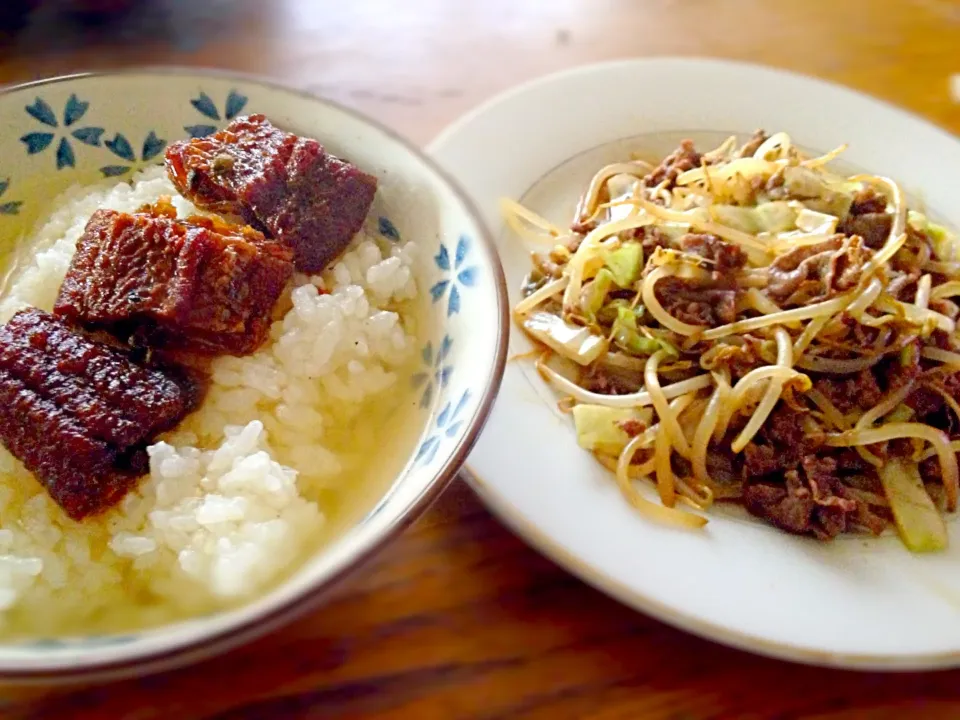 鰻の佃煮茶漬け&肉もやし炒め|Kunisanoさん