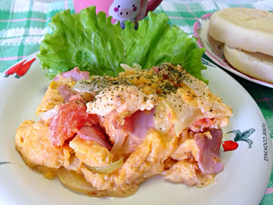 scramble egg w/ham&tomato☆|rubyjaneさん