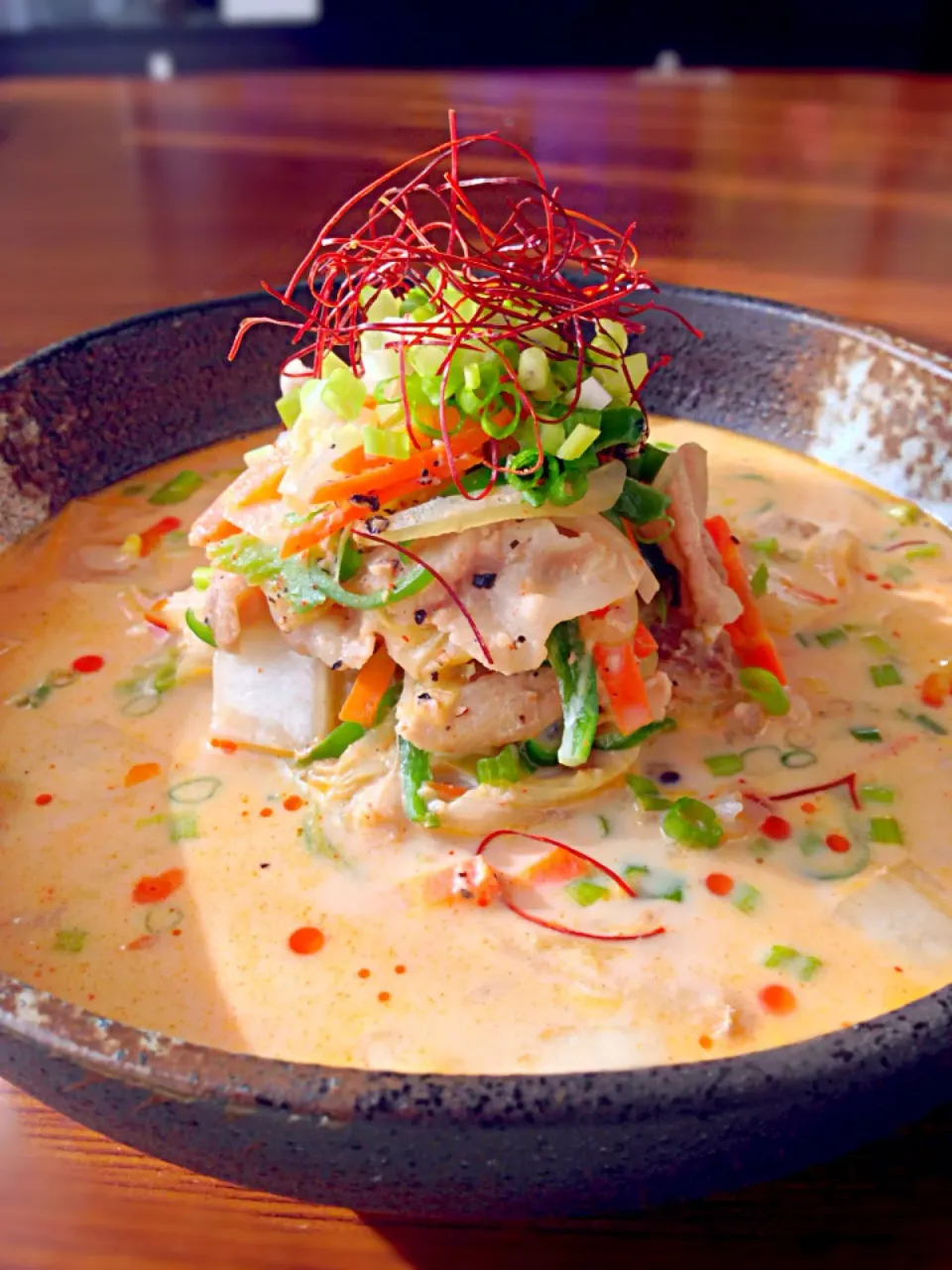 Snapdishの料理写真:⭐️豚肉と野菜のピリ辛豆乳スープご飯|よっちぃさん