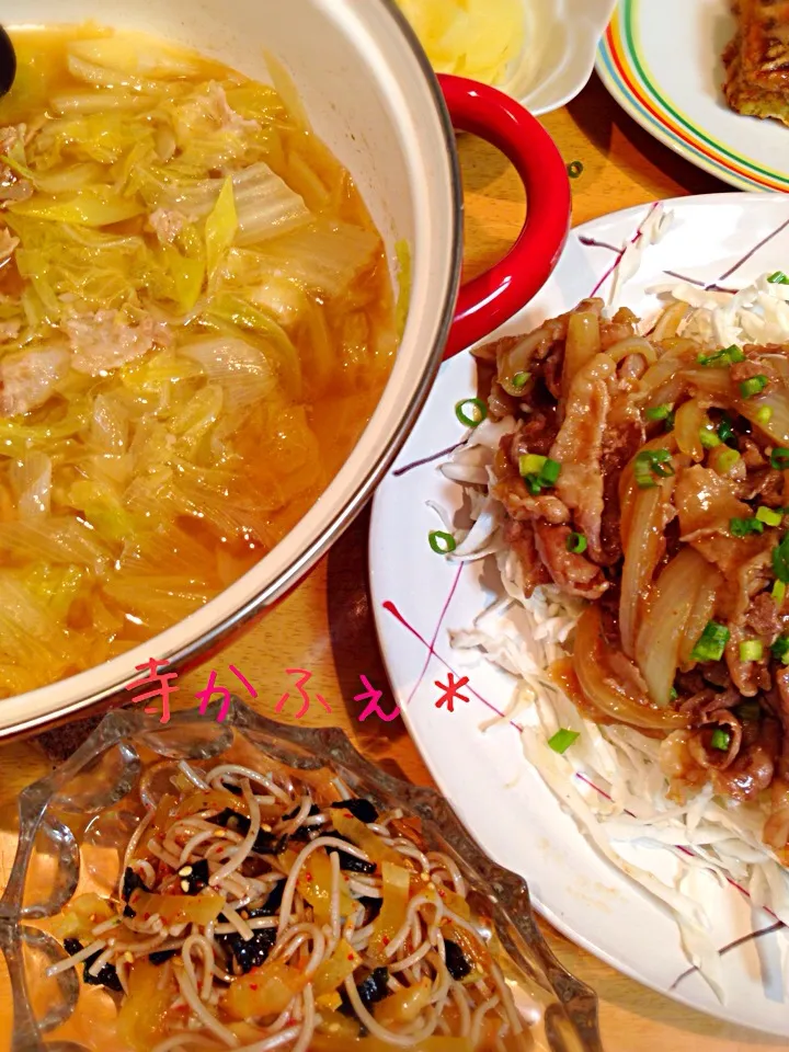 鶏ガラスープで白菜鍋＊スタミナ焼き＊そばの和え物＊|寺cafe＊さん