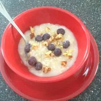 Zone Diet Breakfast-oatmeal w/ walnuts and blueberries|Tracy Francesさん