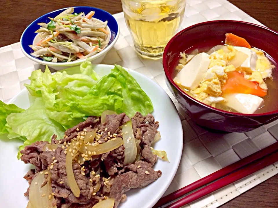 牛肉と玉ねぎの甘辛焼き 牛蒡サラダ|リコさん