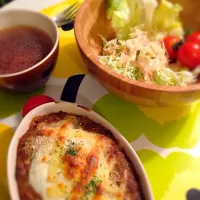 カレードリア  ベーコンたまねぎスープ サラダ|さき☺︎さん