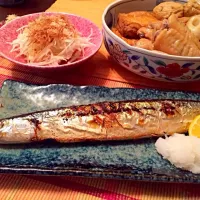 Snapdishの料理写真:新秋刀魚と鳥と厚揚げの炊いたん|とも吉さん