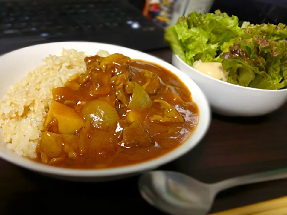 牛すじカレーを玄米で|もろこしさん