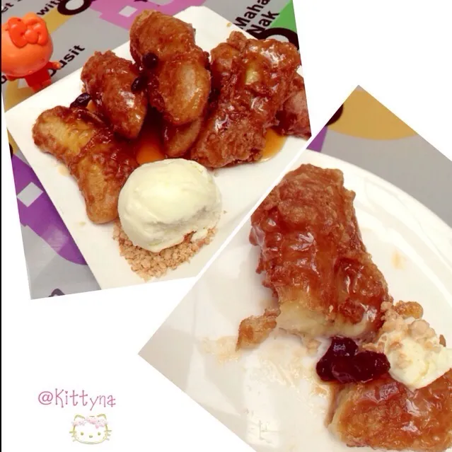 👏(💓･⊿ﾟ)ﾉBanana Tempura w Hot Caramel🙏Kluay tod ice cream👍🌟🌟🌟💓|🎀Kittyna🌸さん