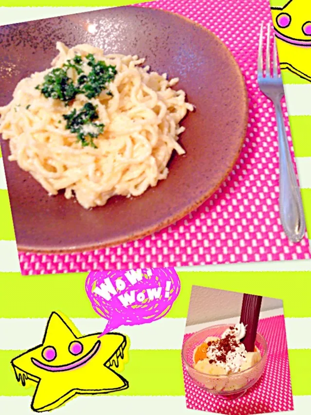 Carbonara pasta@fruit parfait|C_Lynneさん
