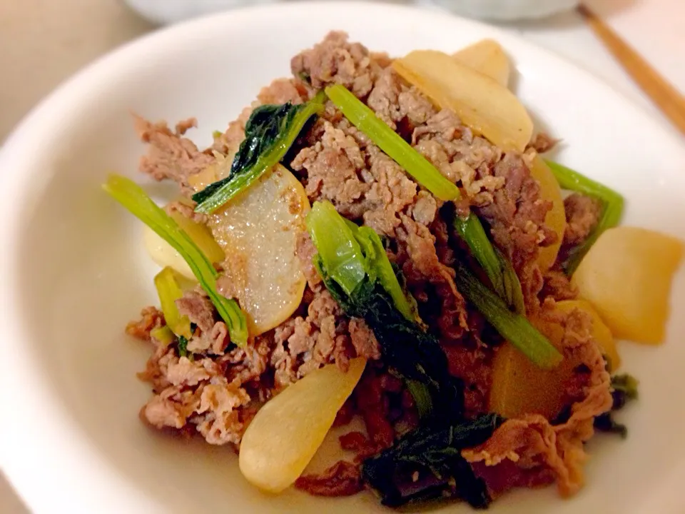 かぶと牛肉のバター醤油炒め|はなびさなさん