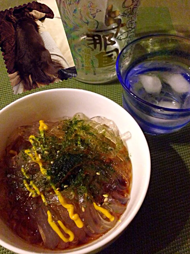 Snapdishの料理写真:gelidium jelly w/millet brandy(Strong Okinawa liquor)🍶心太と泡盛|🌈Ami🍻さん