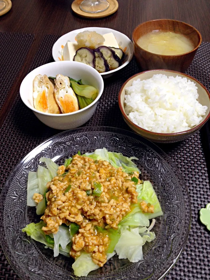 蒸し野菜のそぼろあんかけの晩ご飯|mikaさん