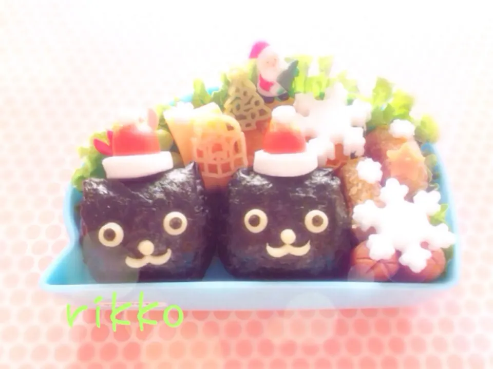 黒猫ツインズの🎄雪降るXmas🎄お弁当〜💛|rikkoさん