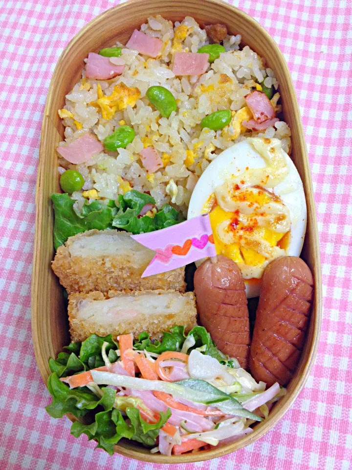 ハムと枝豆、炒飯弁当|soraさん