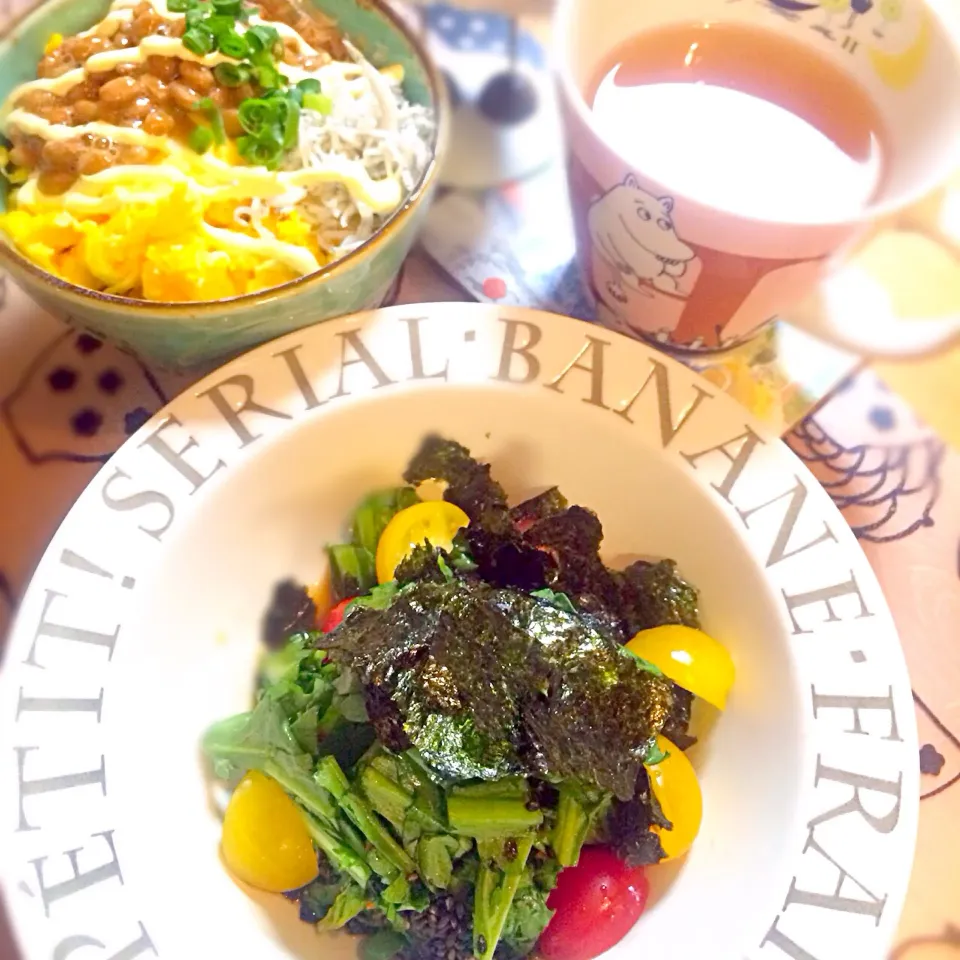 プーティちゃんの料理 春菊とレタスの コチュドレサラダ♪＆ささちゃん不思議丼💓|honamiさん