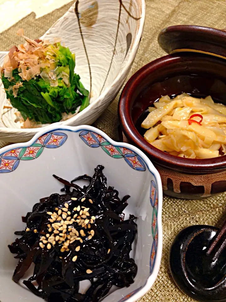 ほうれん草のお浸し🍀昆布の佃煮🍀メンマ🍀|デミさん