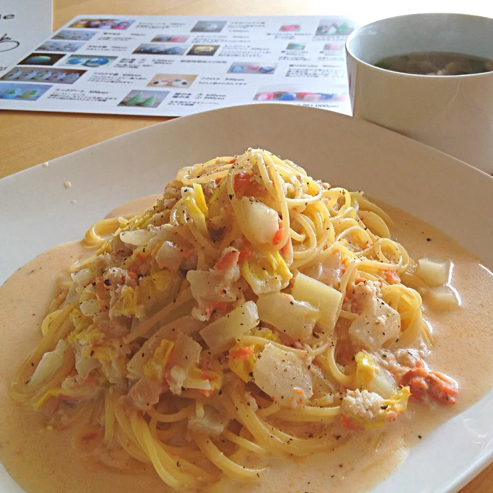 鮭とカニと白菜のクリームパスタ|らいちさん