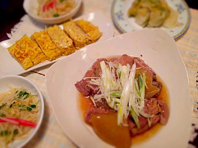 ☆スペアリスと大根の煮物
☆おこらともやしの卵焼き
☆春雨サラダ
☆白菜漬け物|りえぞ～さん