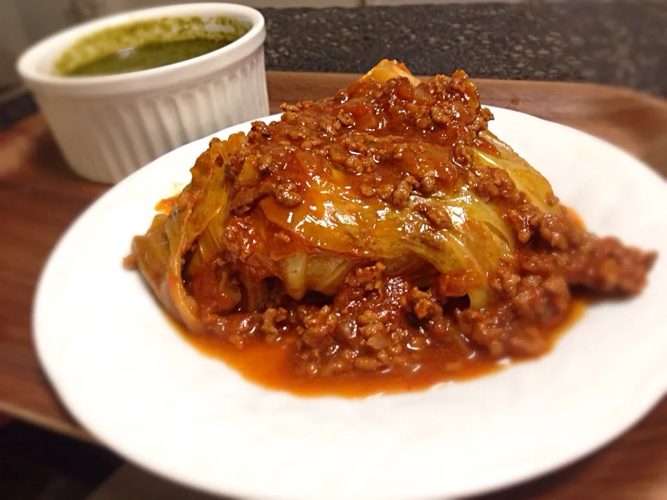 キャベツのトマト煮込み&ほうれん草スープ♪|しょうさん