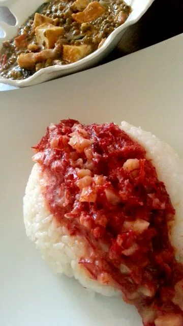 Cornbeef on Rice with Spinach Monggo on a side(*^^*)|Art Yuudhaさん