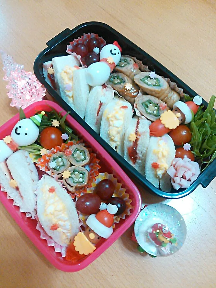 年内最後のお弁当日は、
星降るクリスマス弁当!!!
サンドウィッチ＆オクラの豚肉巻き～☆|Kayo Matsudaさん