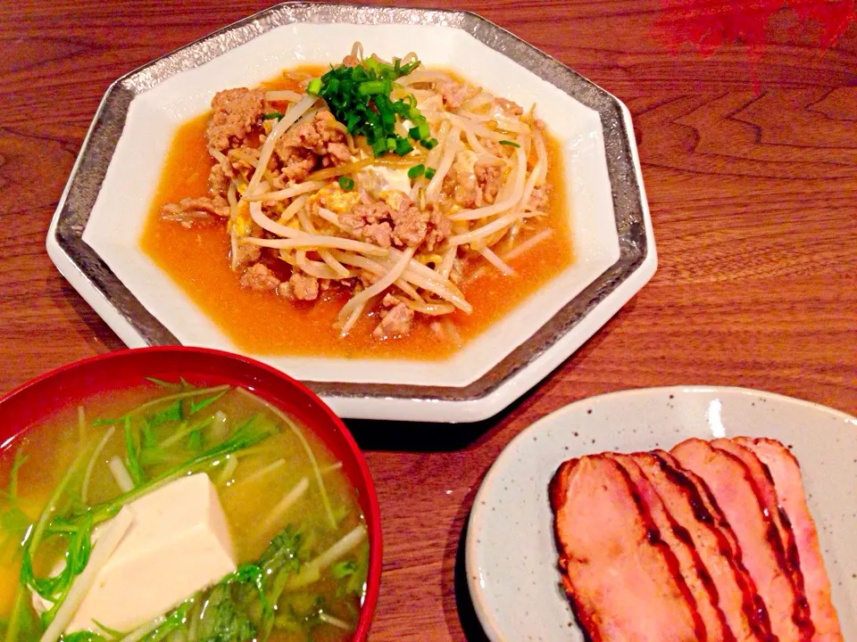 もやしとひき肉の卵とじ|ちびさん