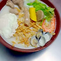 Snapdishの料理写真:杏仁養生鍋燒意麵|金甘丹さん