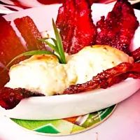 Pigs in heaven- warm beer cheese with molasses brushed bacon.|Chef Moussa Salloukhさん