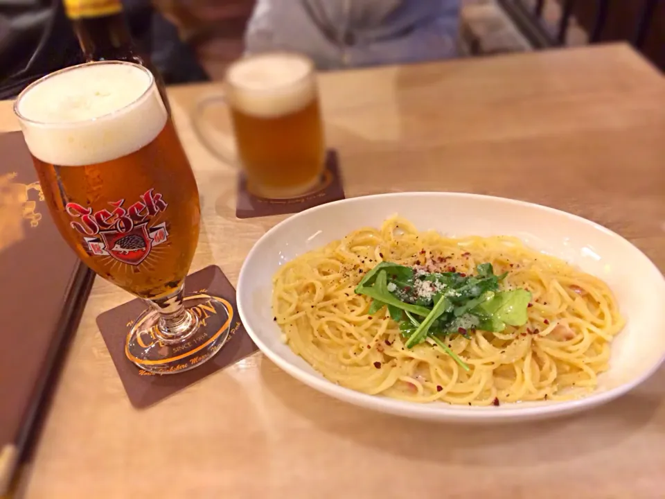 クリームパスタとビール|みっくすさん