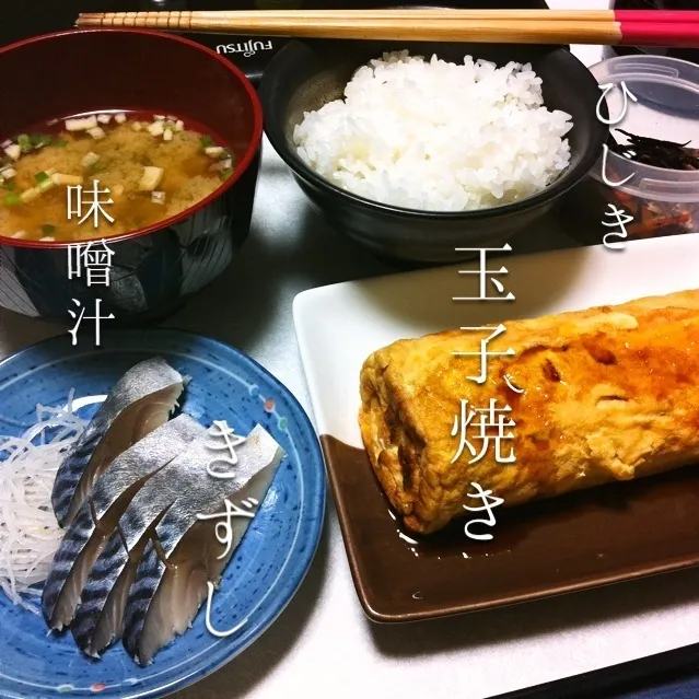 131222-玉子焼き/きずし/インスタント味噌汁/ひじき ¥250 #夕食 #自炊|dune725さん