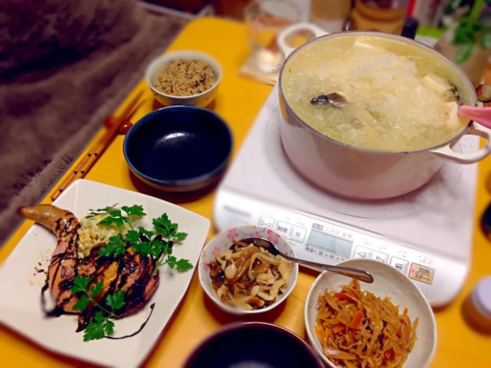 みぞれ鍋＆骨付き鶏もも肉のコンフィコールスロー添え|あいあいさん