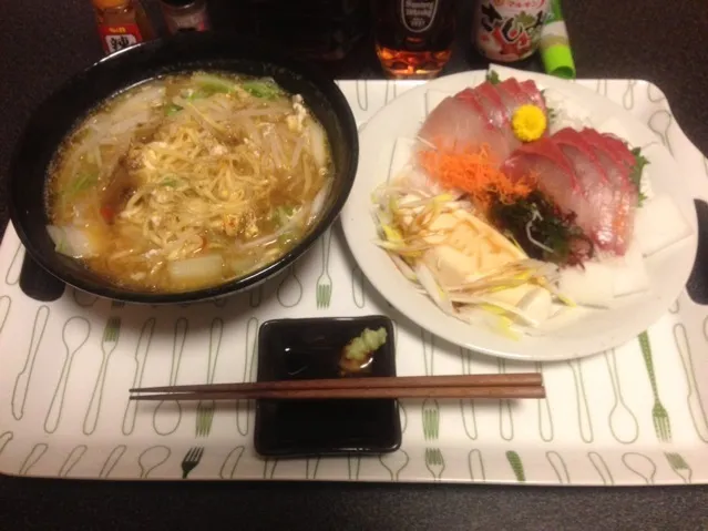 マルちゃん製麺みそ味、鰤のお刺身、男奴！ʕ̡̢̡*ϾεϿ*ʔ̢̡̢✨|サソリさん