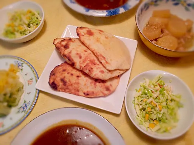 ☆レッドカレー  ナンで
☆サラダ
☆大根のひき肉あんかけ
☆白菜漬け物|りえぞ～さん