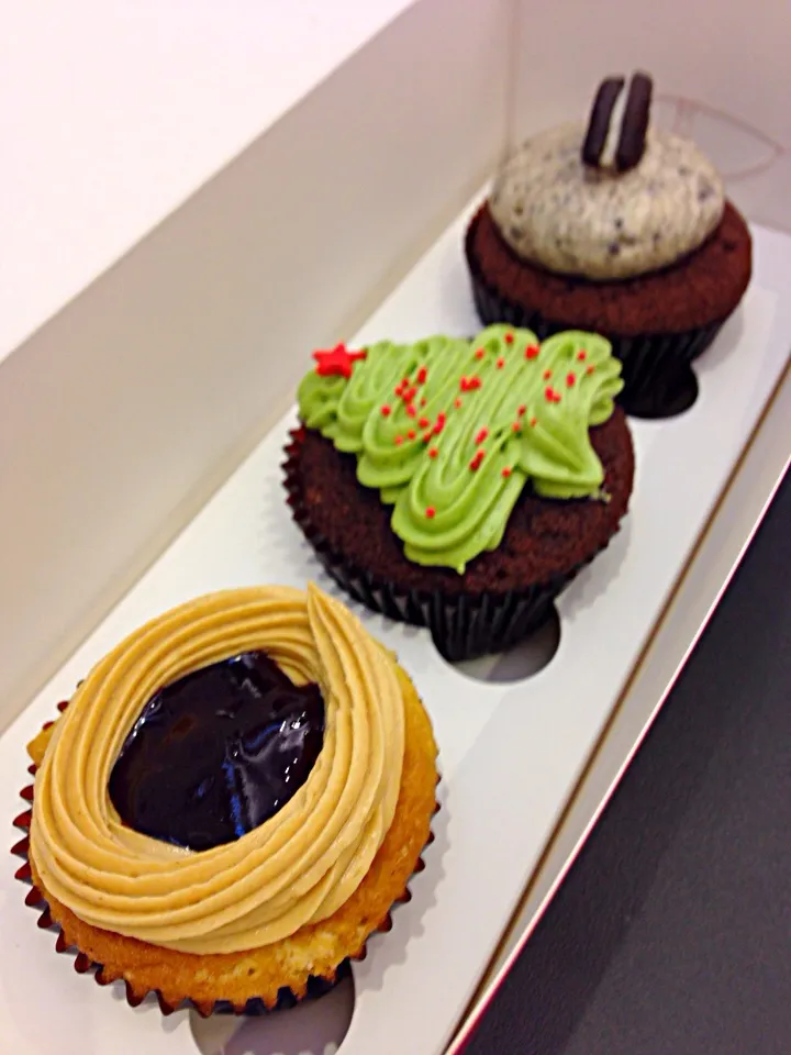 Snapdishの料理写真:Cupcakes (Peanut Butter & Raspberry Sauce, Green Tea, Cookie Cream)|willklhさん