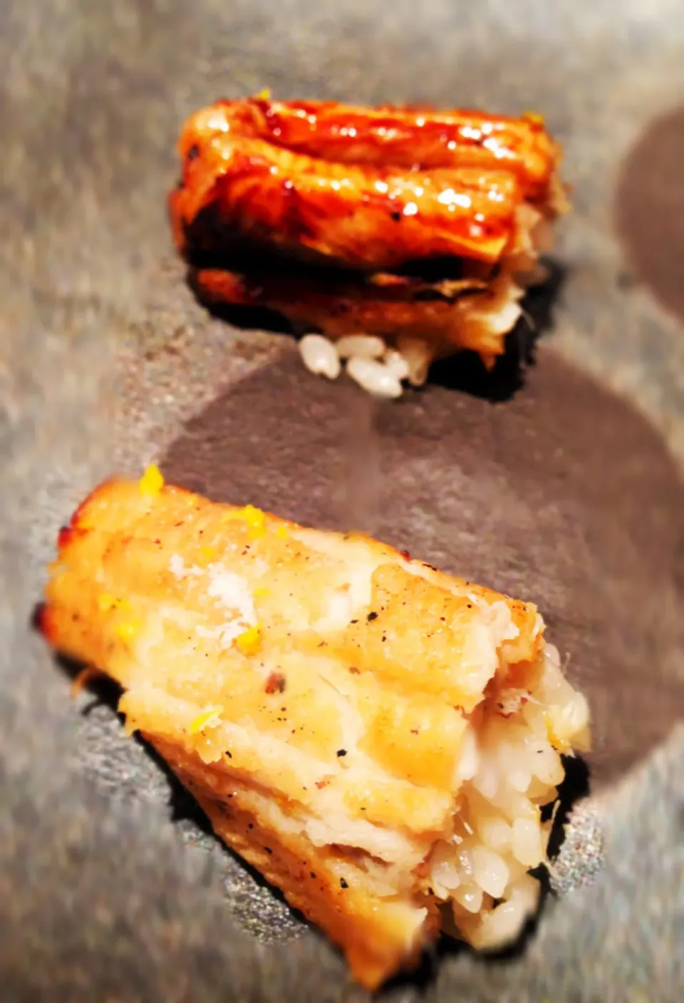 Anago sushi done two ways, shio with yuzu, sweet sauce|coxiella24さん