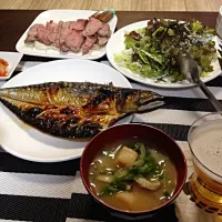 Snapdishの料理写真:トロサバ、韓国サラダ、具沢山みそ汁|taeminさん