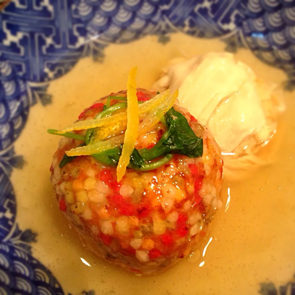 海老芋まんじゅう  湯葉添え🍠         生姜餡をたっぷりかけて✨|もとぱんさん