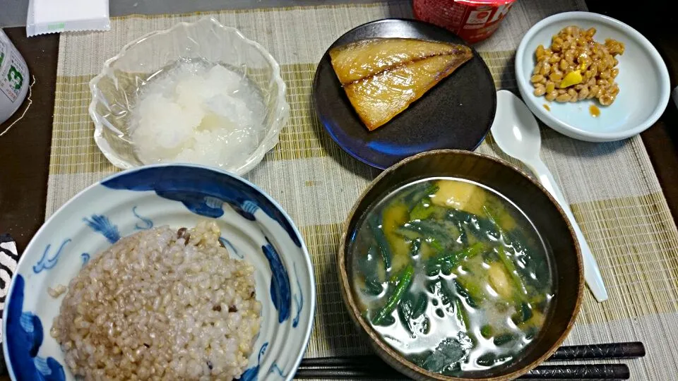 大根おろし＆鯖の文化干し＆納豆＆ほうれん草の味噌汁|まぐろさん