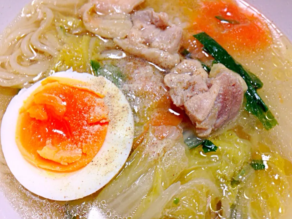 鶏鍋〜鶏塩ラーメン           息子のゆで卵 作り方つき（≧∇≦）💘|ももさん