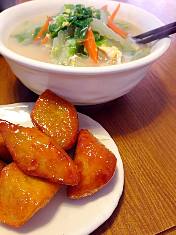 大学芋と、野菜モリモリとんこつラーメン|さくたえさん