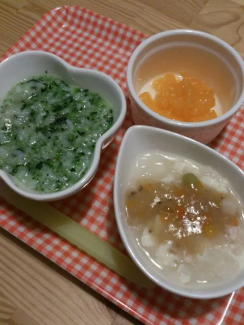 Snapdishの料理写真:ゴマとほうれん草のお粥
カブ、豆腐、ささみの根菜入りあんかけ
みかん|ノキアさん