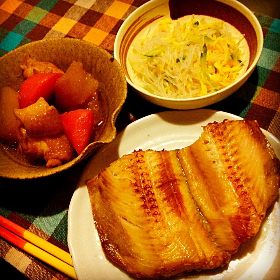 ホッケ,鶏と大根の煮物,春雨サラダ|りーぴんさん