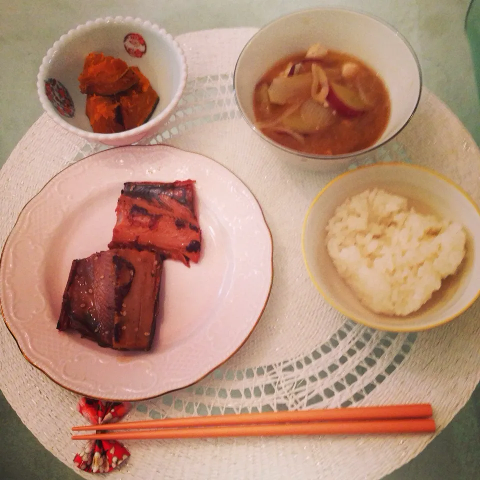 ホッケみりん干し かぼちゃ煮物 お味噌汁|maiさん