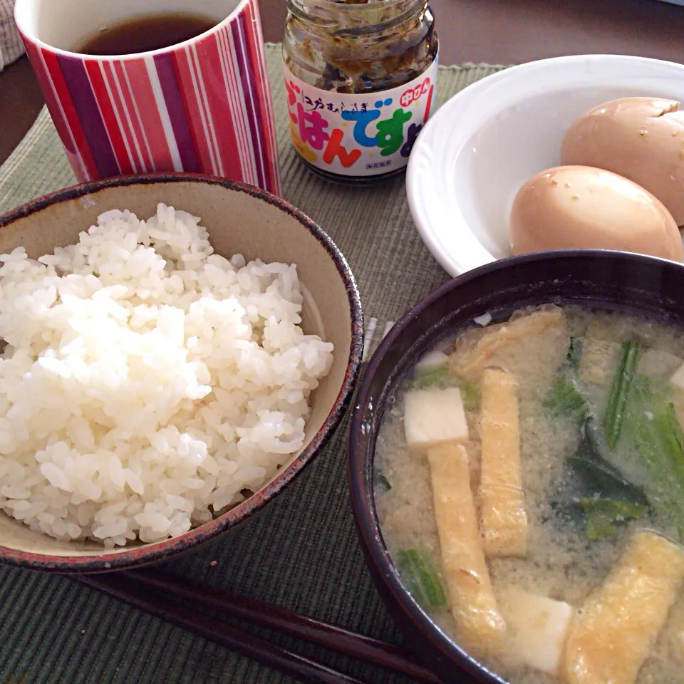 味噌汁 煮玉子 ごはんですよ|さるさん