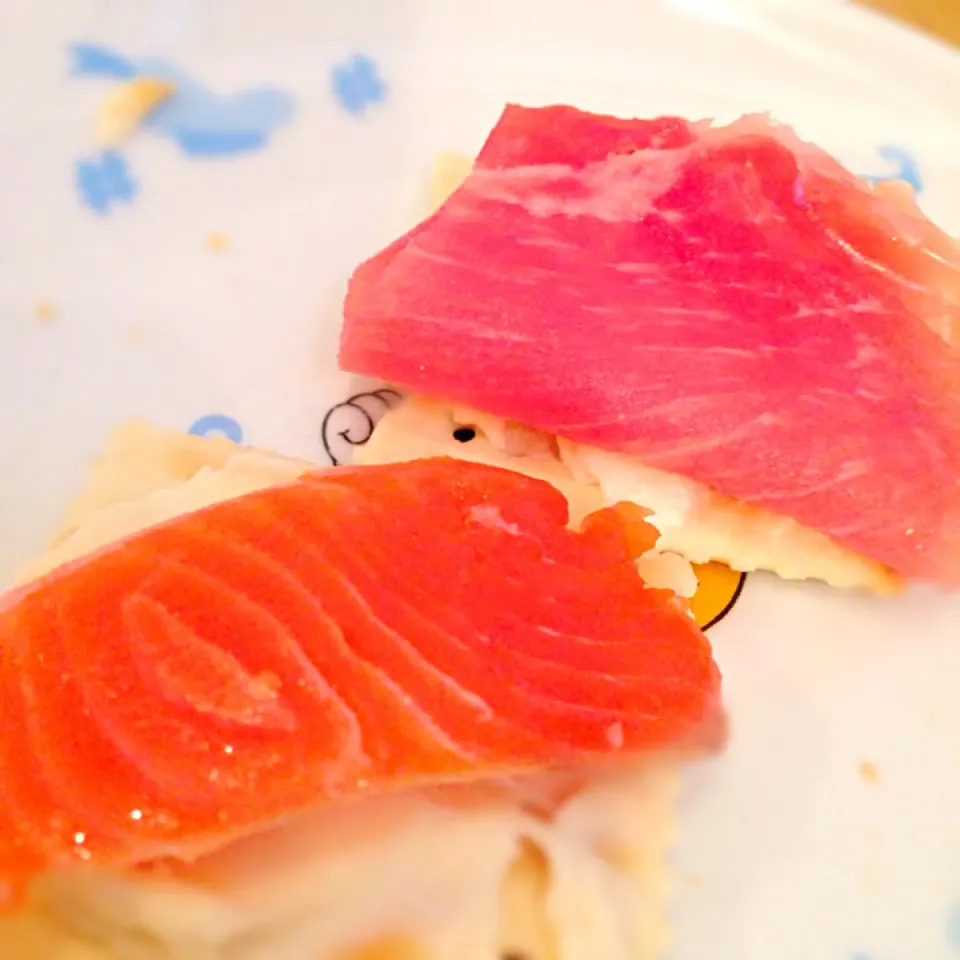 Snapdishの料理写真:Salmon & Prosciutto with cream cheese cracker.|Rocoさん