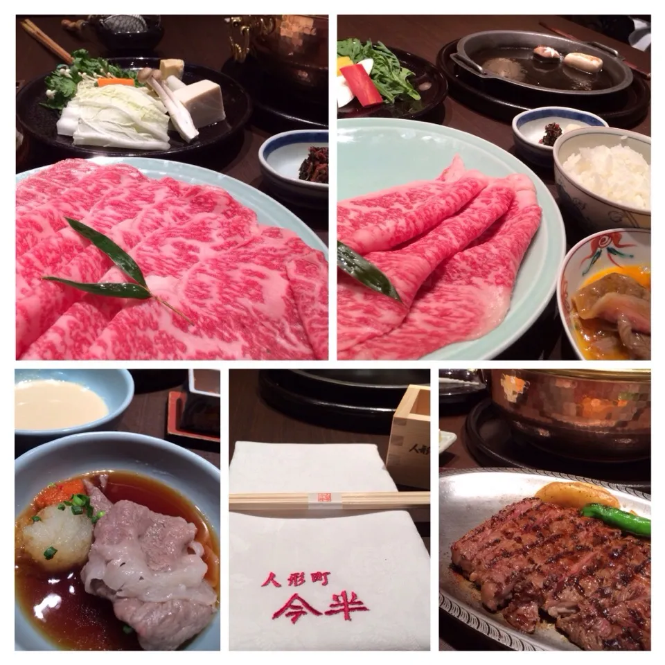 Snapdishの料理写真:あけましておめでとうございます！今年よろしくお願いします(^_−)−☆      元旦なので今半で(o^^o)すき焼き☆しゃぶしゃぶ☆ステーキお肉最高(o^^o)|yukkoさん