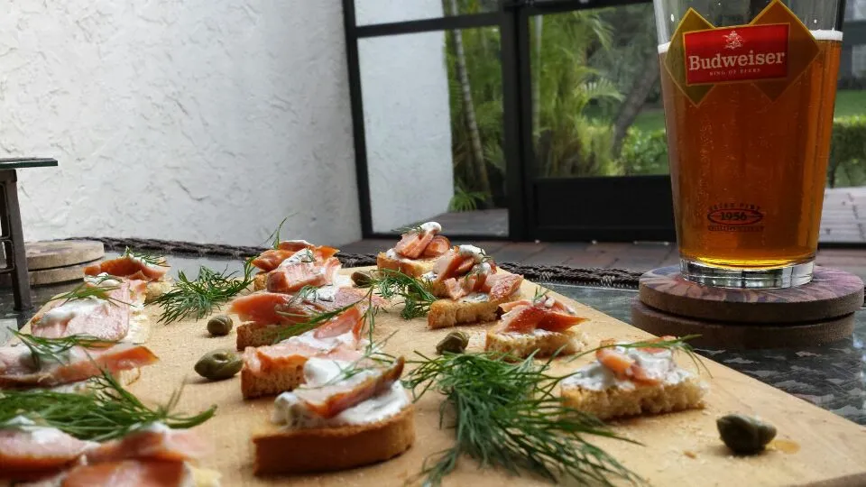 Snapdishの料理写真:Home Smoked & Cured Salmon Crostini with caper dill aioli|Austin McKennaさん