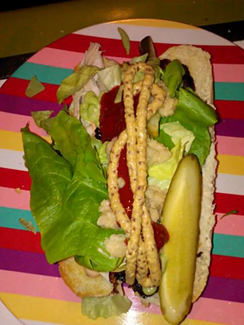 Sub night, hubby got mustard, turkey, lettuce, fried pastrami, hots, and horseradish, and cranberry.|Polly Gelfusoさん