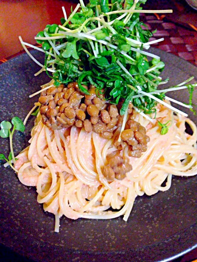 Pasta w/butter cod roe&natto✨ﾊﾞﾀｰﾀﾗｺの納豆ﾊﾟｽﾀ|🌈Ami🍻さん