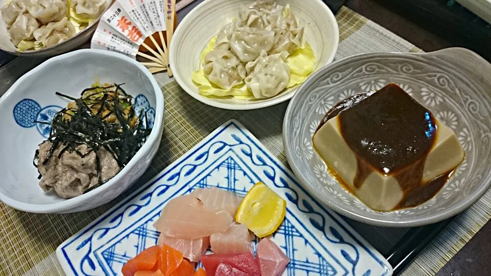 ゴマ豆腐＆シューマイ＆山の芋＆お刺身|まぐろさん